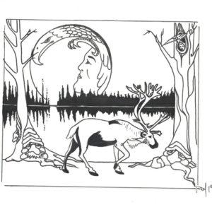 Under the Dene Moon by Bill Roy original illustration ink on paper  8.5″x 11″