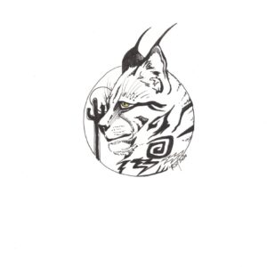 “Desert Cat” by Bill Roy original illustration ink on paper  8.5″x 11″