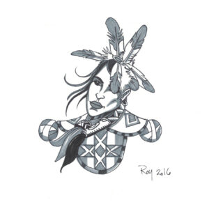 “Pow Wow Princess” by Bill Roy original illustration ink on paper  8.5″x 11″