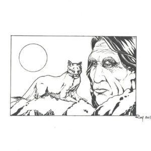 “Cougar Moon” by Bill Roy original illustration ink on paper  8.5″x 11″