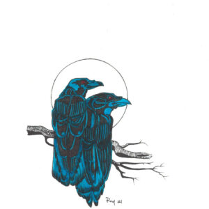 “Ravens” by Bill Roy original illustration ink on paper  8.5″x 11″