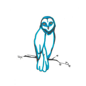 “Owl” by Bill Roy original illustration ink on paper  8.5″x 11″