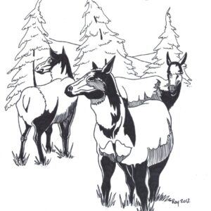 “Horses” by Bill Roy original illustration ink on paper  8.5″x 11″