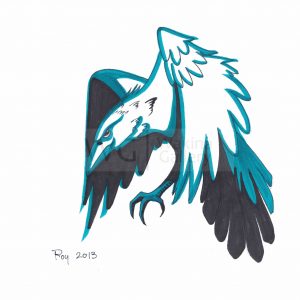 Aqua Raven by Bill Roy ink on paper  8.5″x 11″