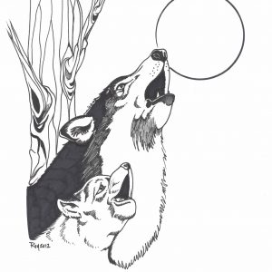 Bark at the Moon by Bill Roy ink on paper  8.5″x 11″
