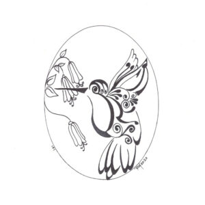 “Tribal Hummingbird” by Bill Roy original illustration ink on paper  8.5″x 11″