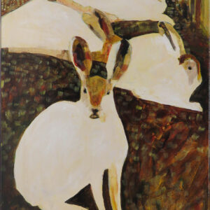 “Rabbits” by Linus Woods acrylic on canvas 24″x 18″ stretched on Wood Frame