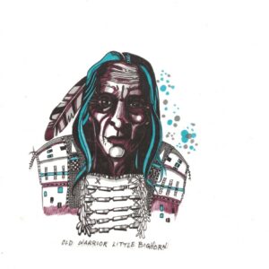 “Old Warrior Little Bighorn” by Bill Roy original illustration ink on paper  8.5″x 11″
