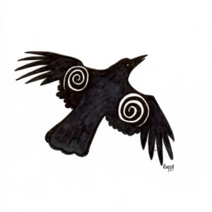 “Hypno Raven” by Bill Roy original illustration ink on paper  8.5″x 11″