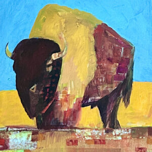 “Blue Sky Bison” by Linus Woods acrylic on canvas 14″x 18″ stretched on Wood Frame