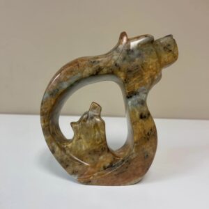 “Mother and Cub” original soapstone carving by Leo Arcand – SOLD