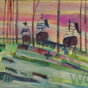 “3 Riders at Dawn” by Linus Woods acrylic on canvas – SOLD