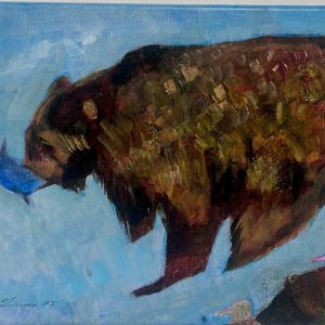 “Daily Catch” by Linus Woods acrylic on canvas 8″x 10″ stretched on wood frame – framing options available