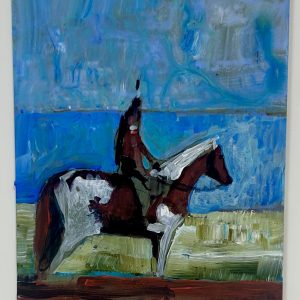“Rider on the Shore” by Linus Woods acrylic on 6″ x 9″ art board, unframed