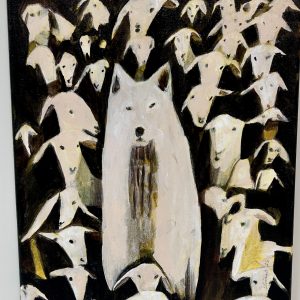 “Hiding in plain Sight” by Linus Woods acrylic on canvas 14″x 11″ stretched on wood frame