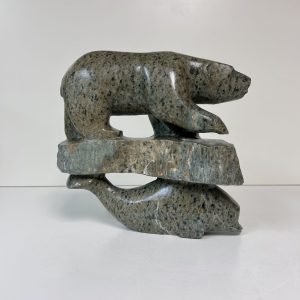Polar Bear walking on a Whale – Original handmade soapstone sculpture by Dene Carver Anthony Antoine