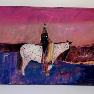 “Lone Rider” by Linus Woods acrylic on canvas 16″x 12″ stretched on Wood Frame