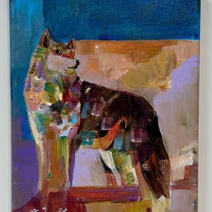 “Circling Back” by Linus Woods acrylic on canvas 8″x 10″ stretched on wood frame – Wolf Painting