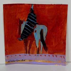 “Rider” by Linus Woods acrylic on paper 5.5″x 5.5″