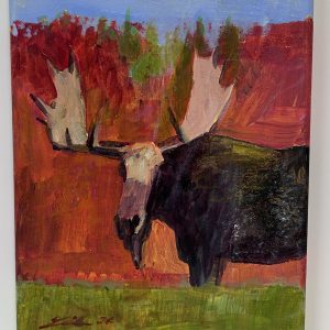 “Moose” by Linus Woods acrylic on canvas 8″x 10″ stretched on wood frame