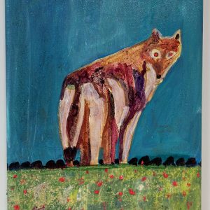 “Fox” by Linus Woods acrylic on canvas 8″x 10″ stretched on wood frame