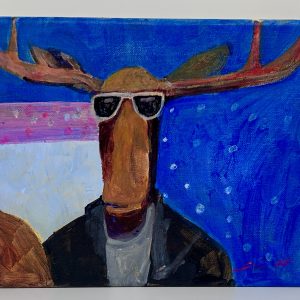 “Joe Moose” by Linus Woods acrylic on canvas 8″x 10″  – SOLD