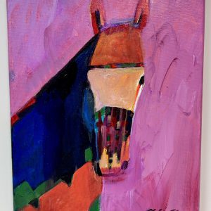 “Pink Horse” by Linus Woods acrylic on canvas 8″x 10″ stretched on wood frame