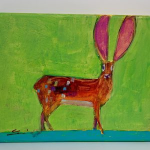 “Long Plain Rabbit” by Linus Woods acrylic on canvas 8″x 10″ stretched on wood frame